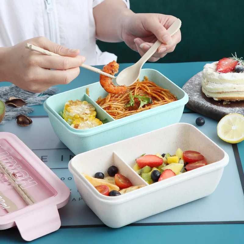 Portable Lunch Box Cpartment Wheat Straw Bento Box Reusable Tableware Lunch Containers Meal and Snack Food Containers H251213