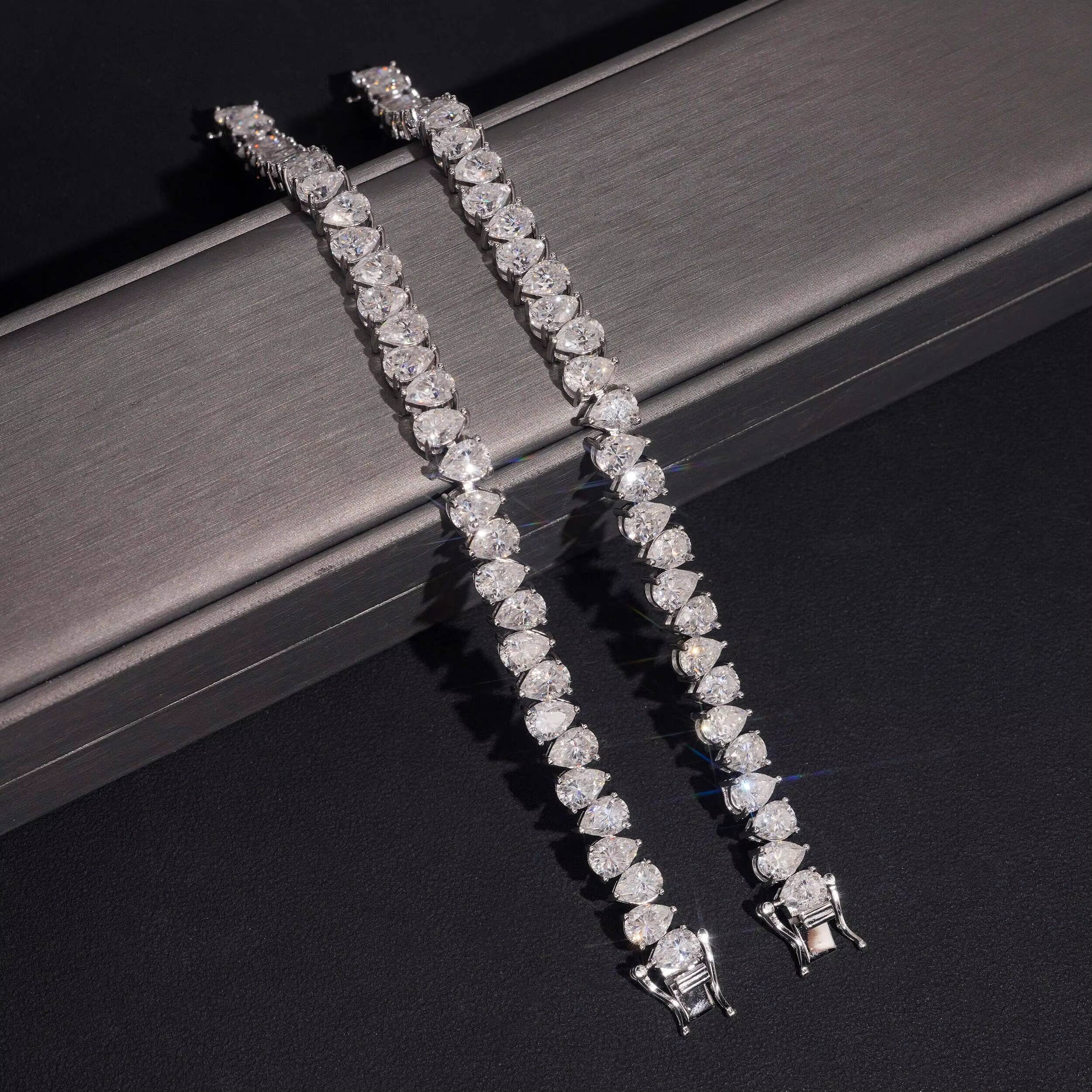 Pass Diamond Tester Upside Down Setting Pear Cut VVS Moissanite Diamond Tennis Bracelet Silver 925