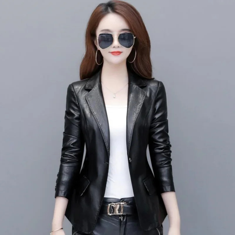 Spring Genuine Leather Jacket Women Korean Fashion Slim Sheepskin Coat Black Red Real jackets ladies Casual Blazer femme 251205
