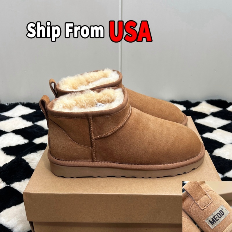 MEOD Slippers Designer Shoes Platform Slides Snow Boots Women Womens Chestnut Wool Slides Fluffy Leather Slider Ultra Mini Best Quality Ship with box