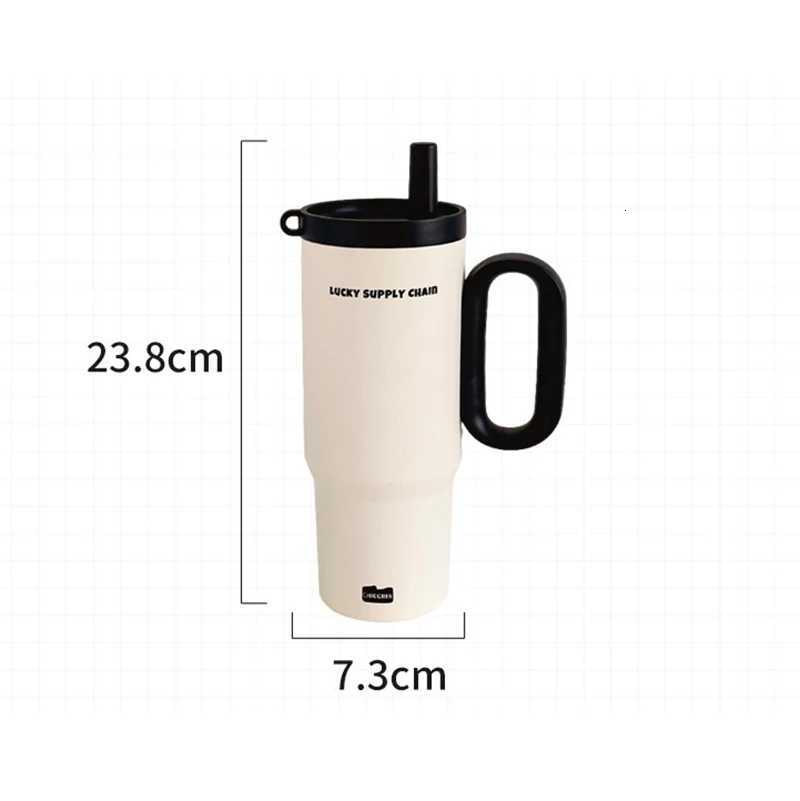 720ML Stainless Steel Thermos Cup with Straw Handle Ice Coffee Drink Vacuum Insulated Cup Car Travel Outdoor Water Bottle H251215