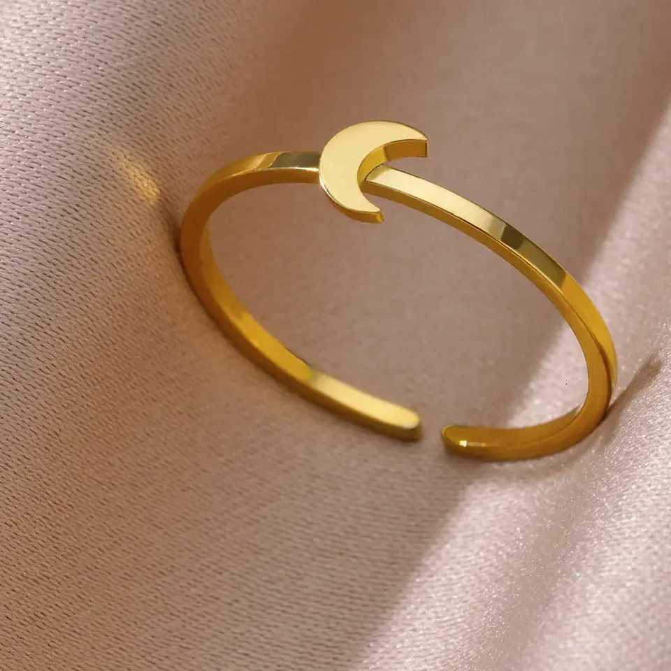 Cute Star Moon Rings For Women Stainless Steel Open Adjustable Gold Color Wedding Engaement Ring Jewelry Gift For Her bague M251215
