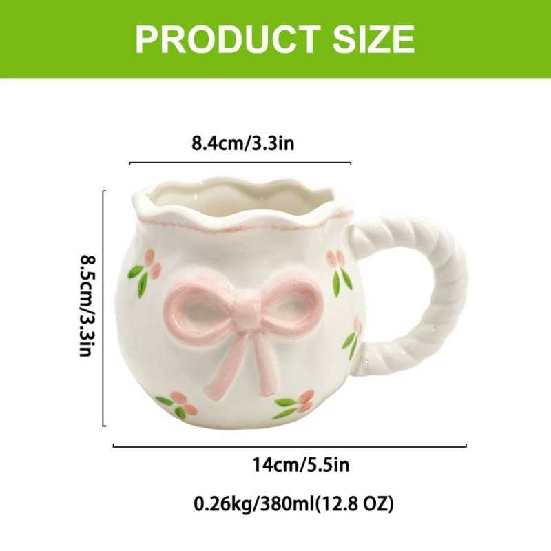 Ceramic Coffee Cup With Bows Pattern and Heat Resistant Finish Drinking g With Handle Drinkware for He Off Use H251215