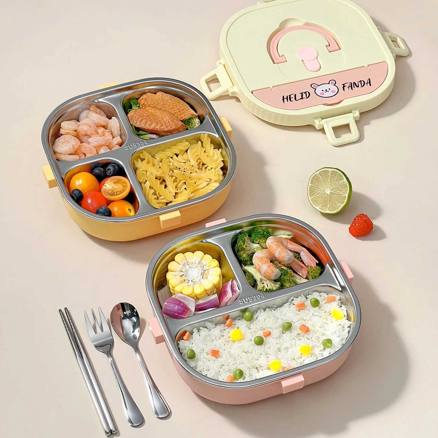 WORTHBUY 3/4 Cpartment Portable Bento Lunch Box for Kids And Students Sed Microwave Safe 304 Stainless Steel Food Container H251213