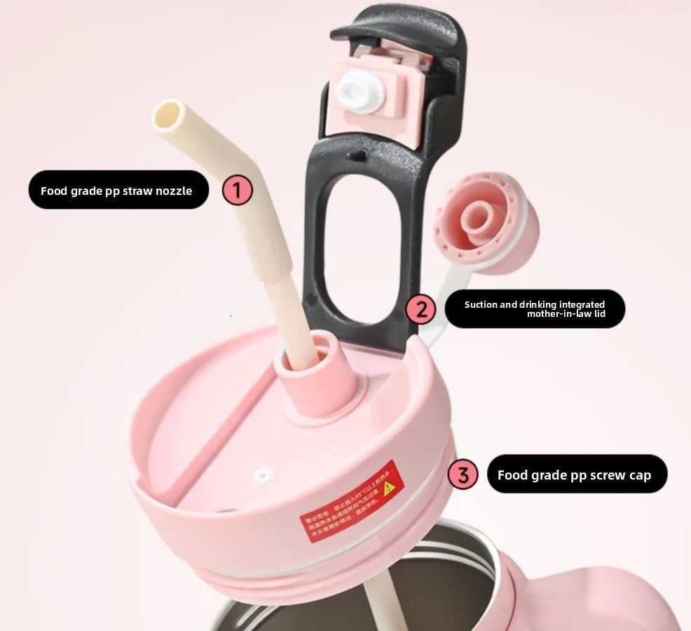 Jumbo thermal insulation straw ice bar cup large capacity girls high-color dopamine color matching office car travel cups H251215