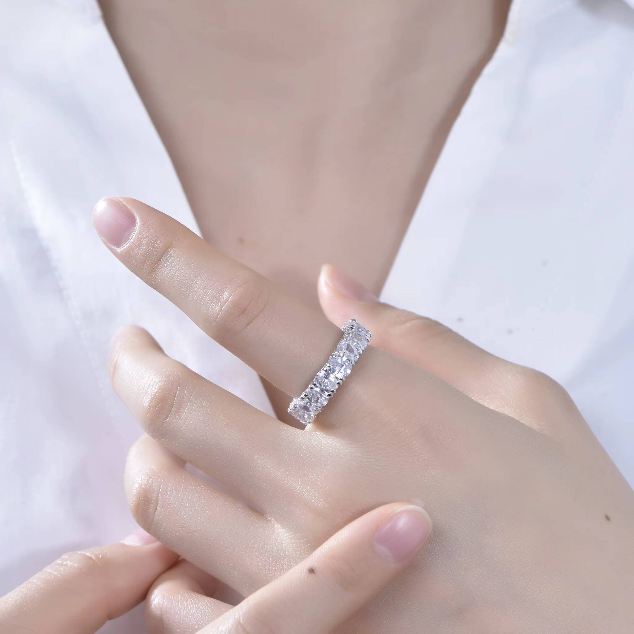 Wholesale 14K White Gold Rhodium Plated 925 Sterling Silver Eternity Wedding Band Womens CZ Diamond Engagement Ring for Party