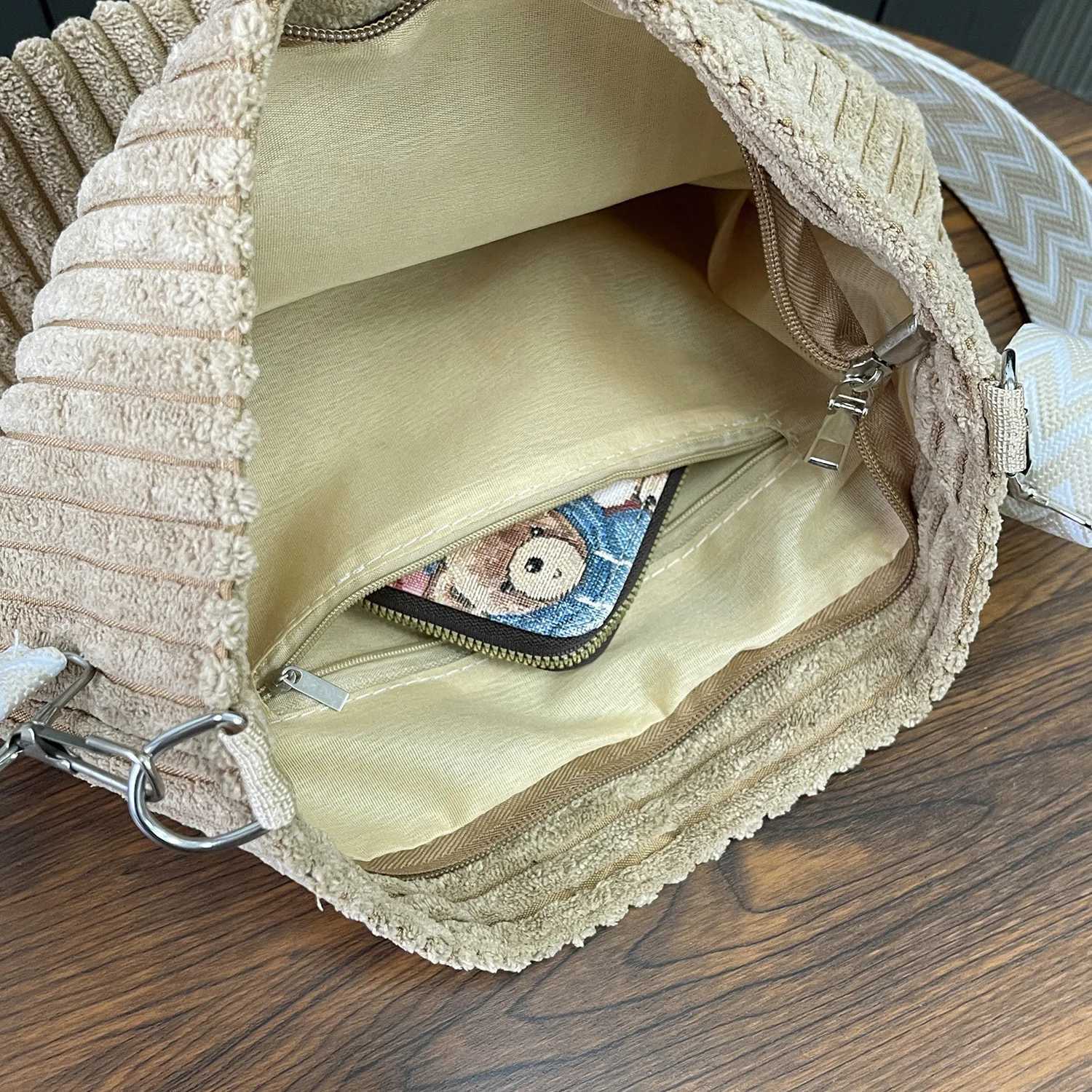 Solid Color Corduroy Messenger Bag Versatile Handbag Women Shoulder Crossbody Bags Casual Chic Bucket Womens Bag Bolsos MujerT251215