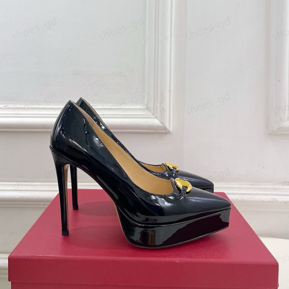 high quality Patent leather platform shoes Pumps Pointed Toes Slingbacks shoes high-heeled sandals 12.5cm Luxury Designers Dress shoe Evening factory footwear