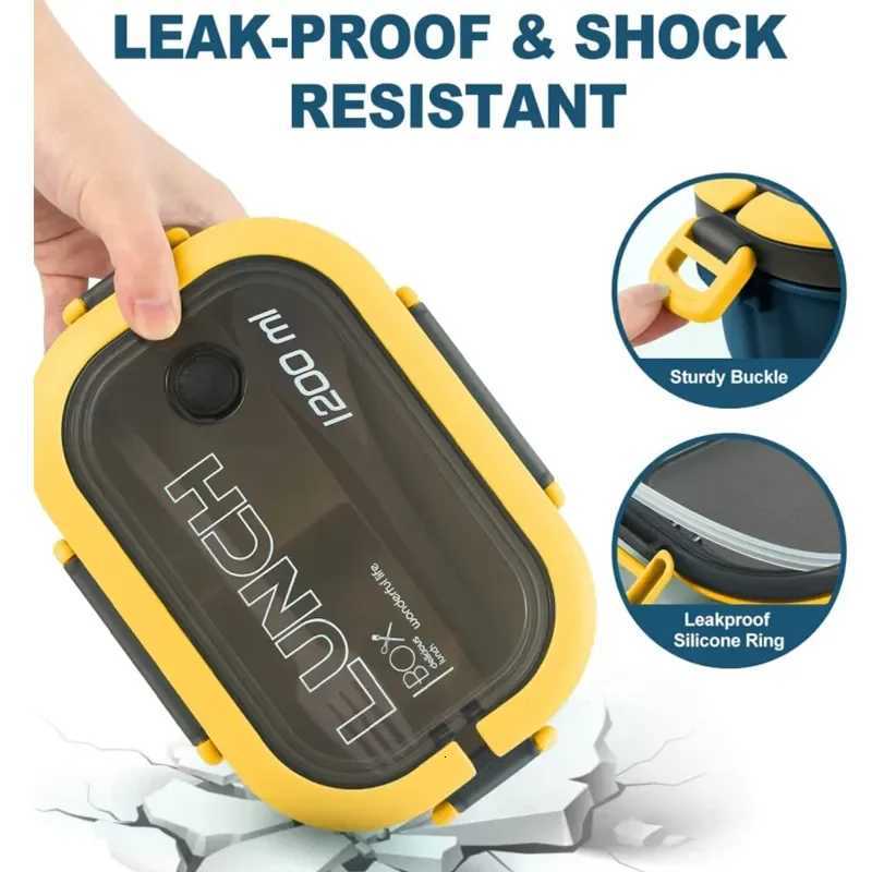 Portable Sed Lunch Box 2 Layer Mesh Kids Leak Proof Bento Snack Box with Cutlery Microwave Safe Food Storage Container H251213