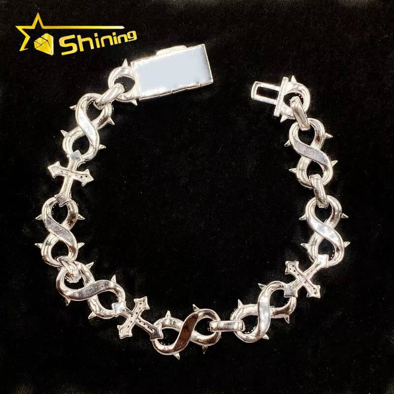 13MM Infinity Style Mens Luxury Bracelet Hip Hop Iced Out 925 Silver Cross Moissanite Cuban Link Bracelet GRA Certificated