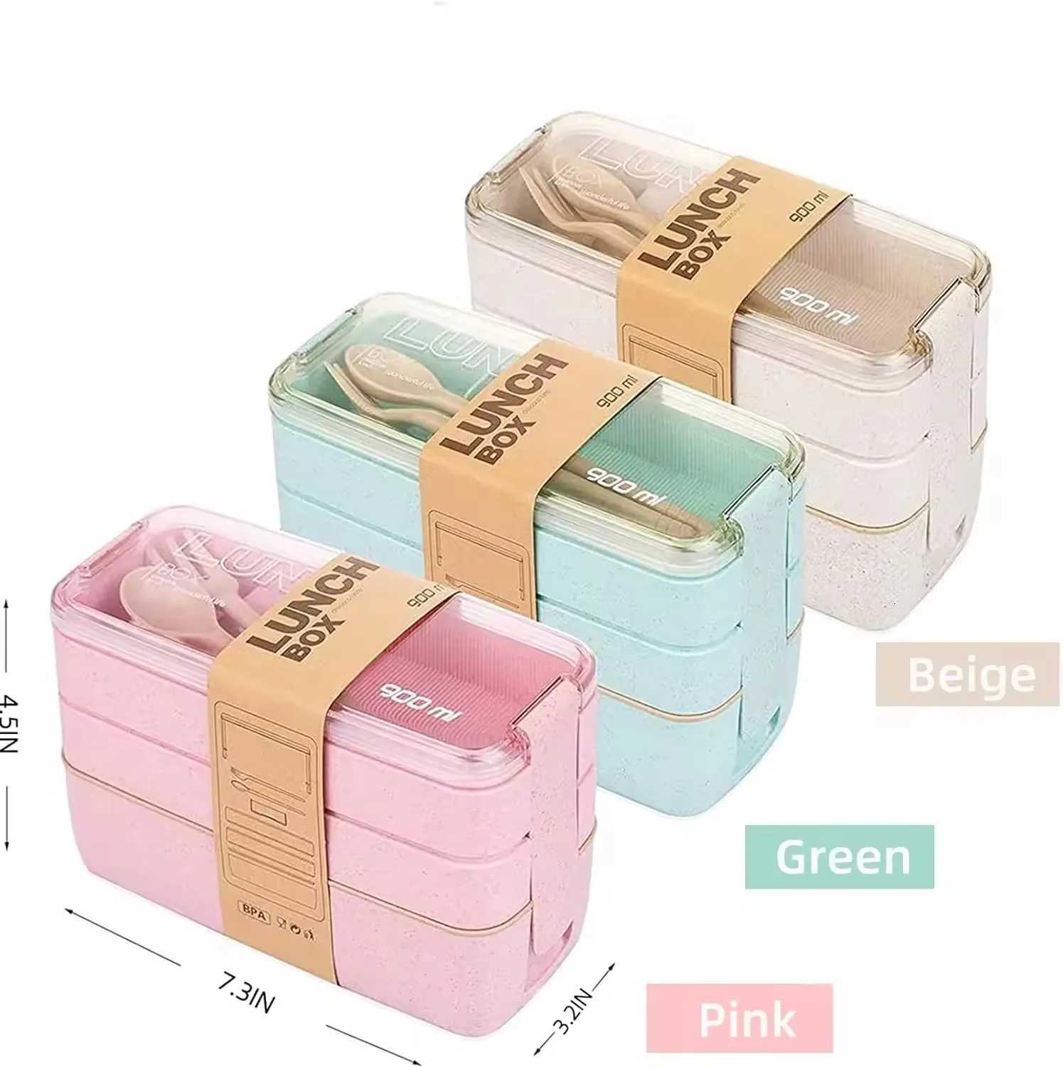 3-In-1 Cpartment Wheat Straw Bento Box Reusable Tableware Lunch Containers Meal and Snack Food Containers Portable Lunch Box H251213