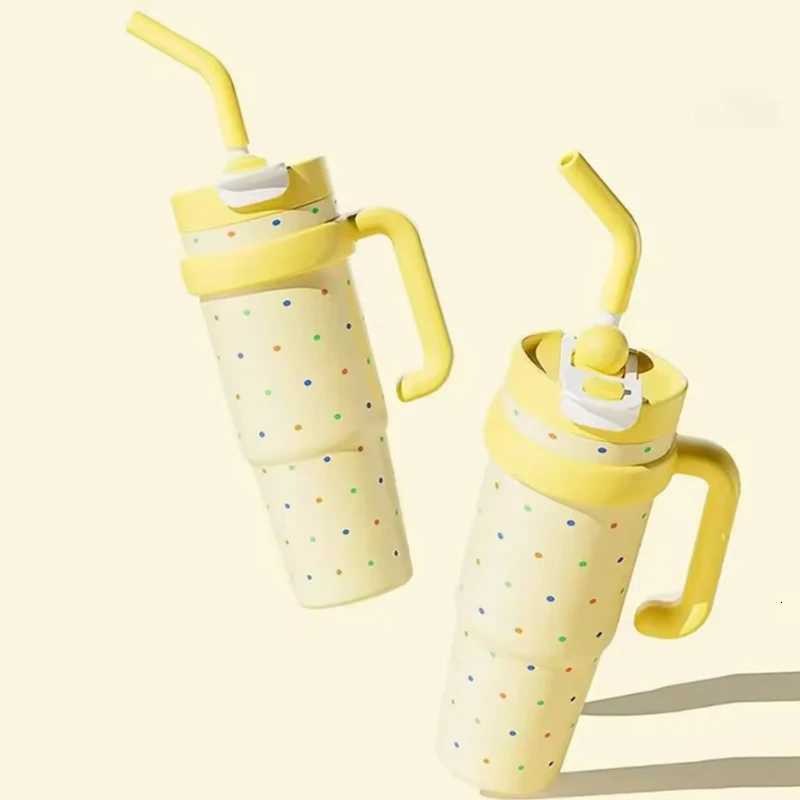 Large-Capacity Stainless Steel Coffee Cup for Girls Jumbo Double-Wall Thermal Insulation Thermos with Straw Office Household Use H251215