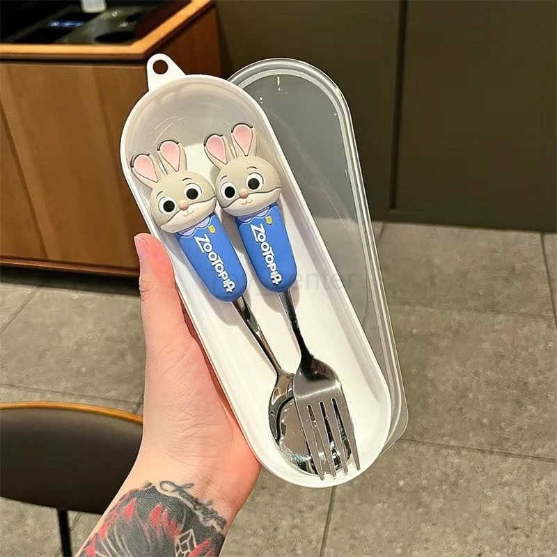 Disney New Zootopia Spoon Fork for Kids Anime Peripheral Student Portable Cutlery Set Tableware Gift Toys H251215