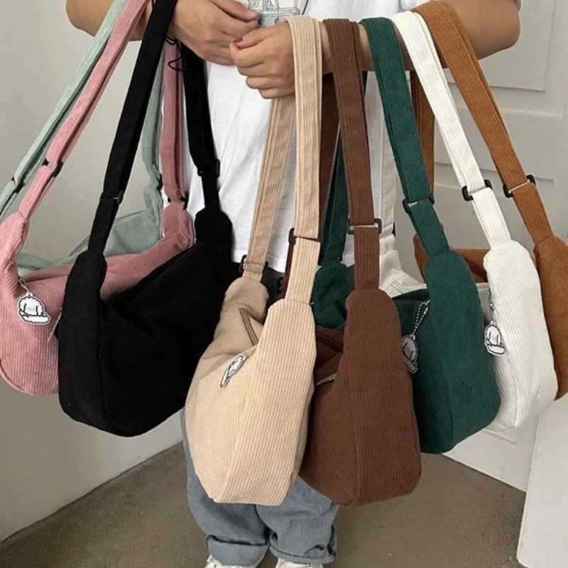 Corduroy Lazy Wind Everything Japanese Literary Single Shoulder Crossbody Student Casual Korean Female Simple Dumpling BagT251215