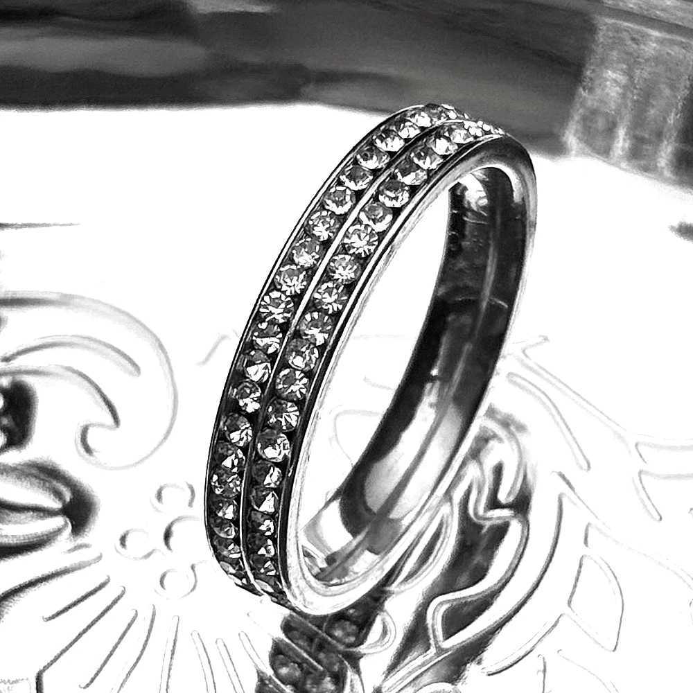 Hiphop Iced Bling Arc Circle Ring Silver Color Stainless Steel Cubic Zirconia Wedding Party Rings For Women Men Jewelry Gift M251215