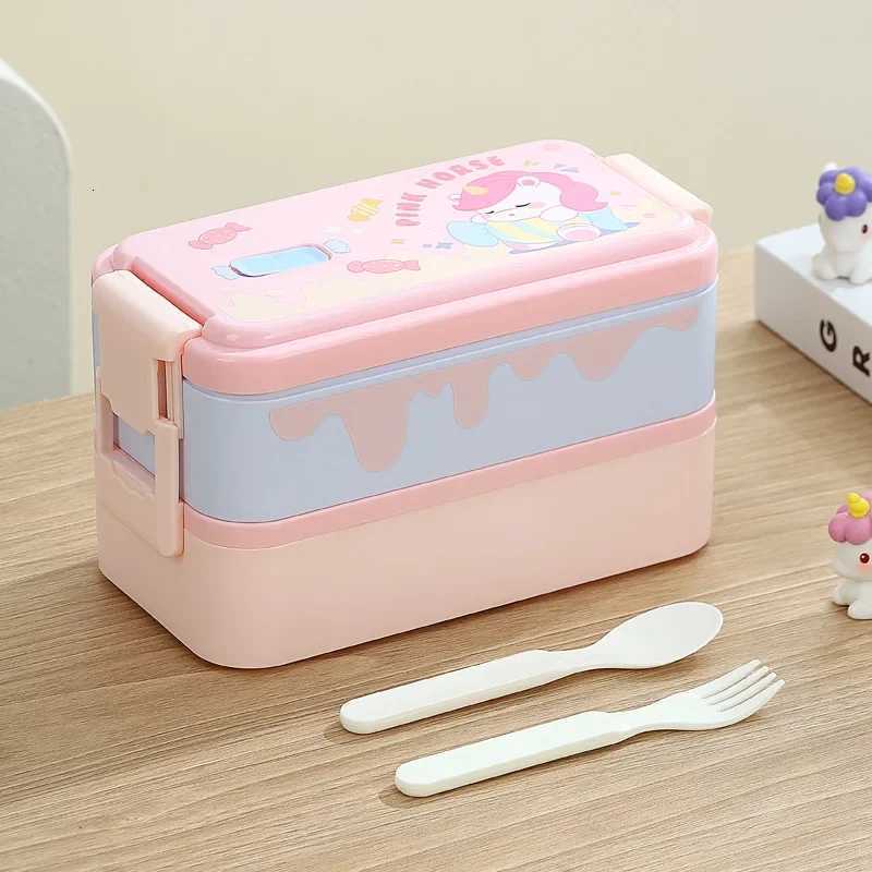 Cute Double Layer Portable Lunch Box For Kid Bento Boxes with Spoon Set For Child School Off Leakproof Food Storage Container H251213