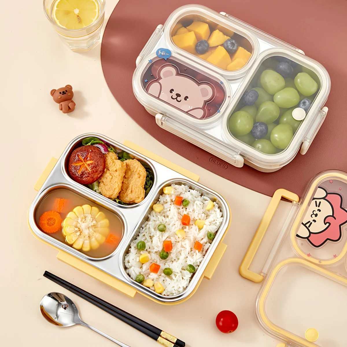 2/3/4 Grids Portable Divided Bento Box Microwave 304 Stainless Steel Lunch Box For Children Student Leak-proof Lunch Container H251213