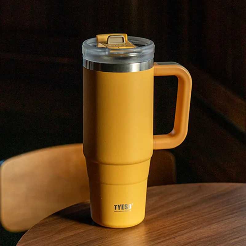 Tyeso 900/1200ml Stainless Steel Vacuum Insulated Travel Mug BPA Free Hot Cold Coffee Tumbler with Handle Straw Tumbler Bottle H251215