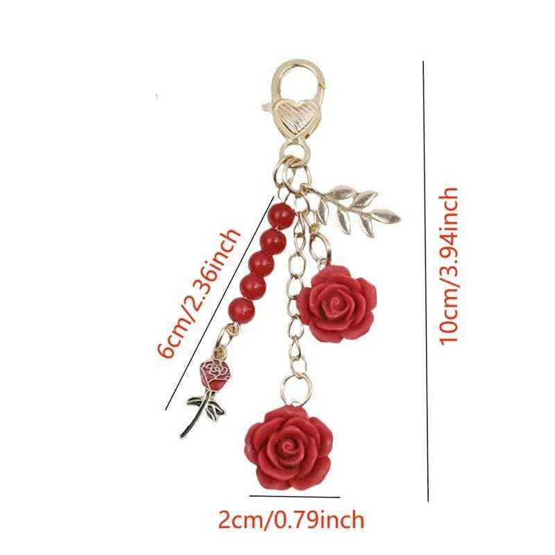 Rose Camellia Bag hanging Car Keychain Women Sweet Pearl Tassel Flower Metal Leaf Bag Decoration Car Interior Accessories M251215