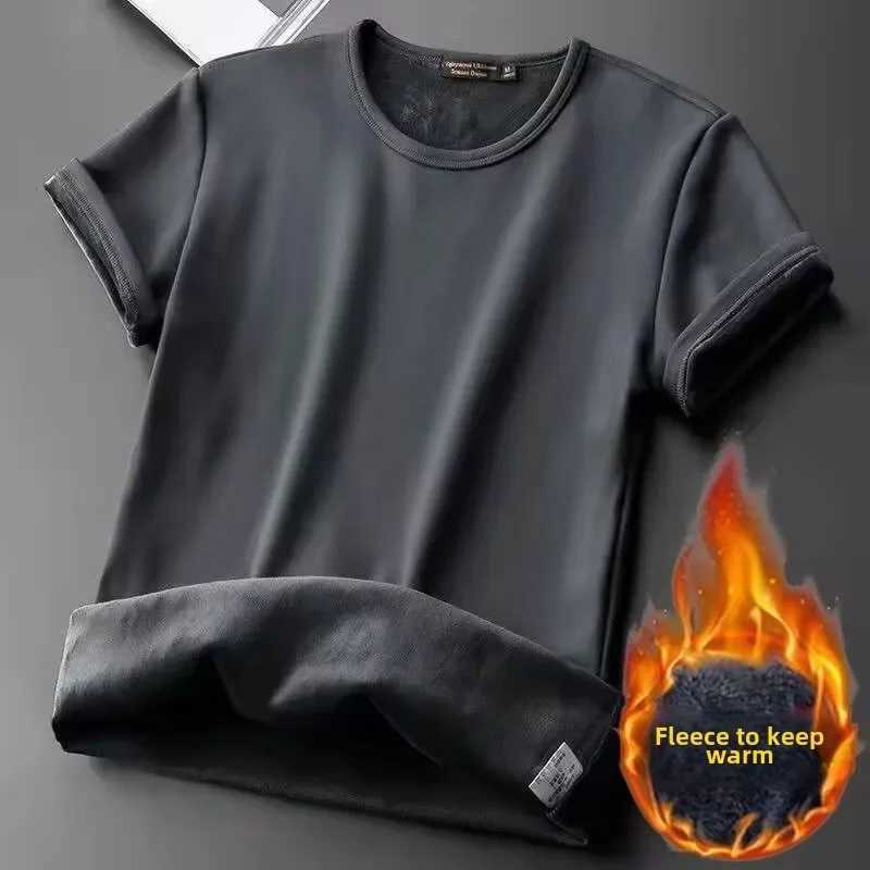 Winter Mens Velvet Short Sleeve T-shirt Base Shirt Autumn/Winter Warm Underwear Half Sleeve Top Thermal Short Sleeve Men G251215