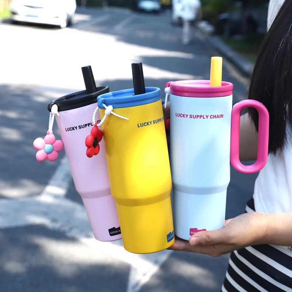 Cute Tumbler With Straw Handle Filter 750ml Large Thermos Bottle Stainless Steel Vacuum Water Bottle For Woman Office Travel Gym H251215
