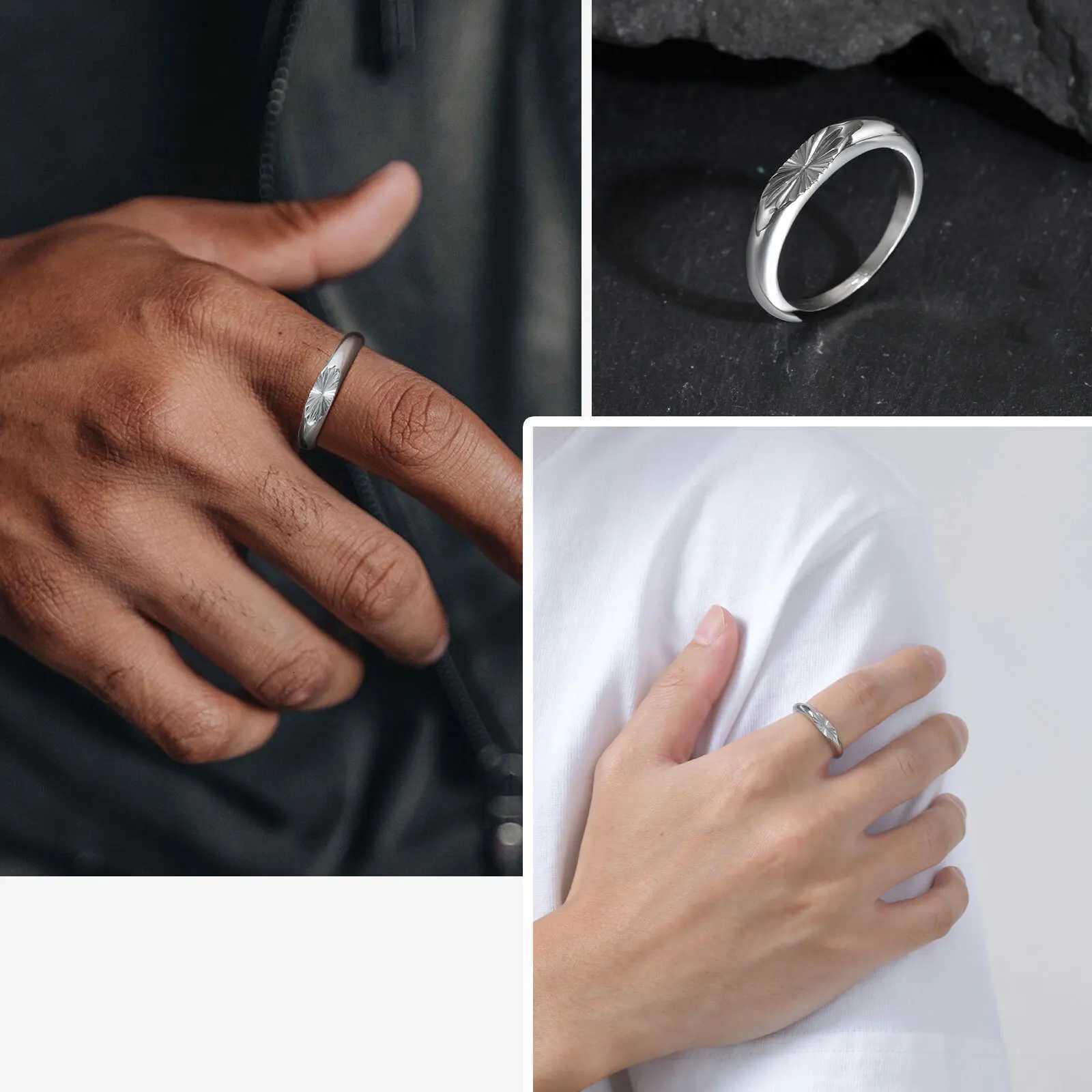Vnox Sliver Plated Stainless Steel Ring for Men Flower Pattern Elliptical Surface 492mm Rings Minimalist Ring Fashion Gifts M251215