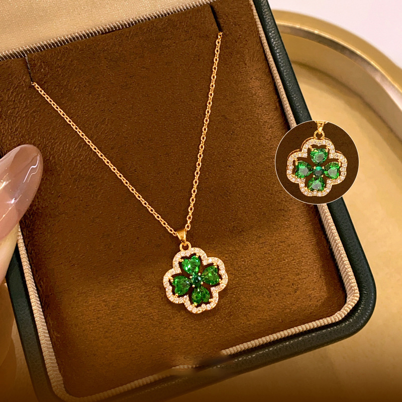 Designer Necklace Zircon Luxury Jewelry Clover Colorful High-end Unique Retro Simple Exquisite Versatile Pendant Sweater Chain Lock Bone Chain