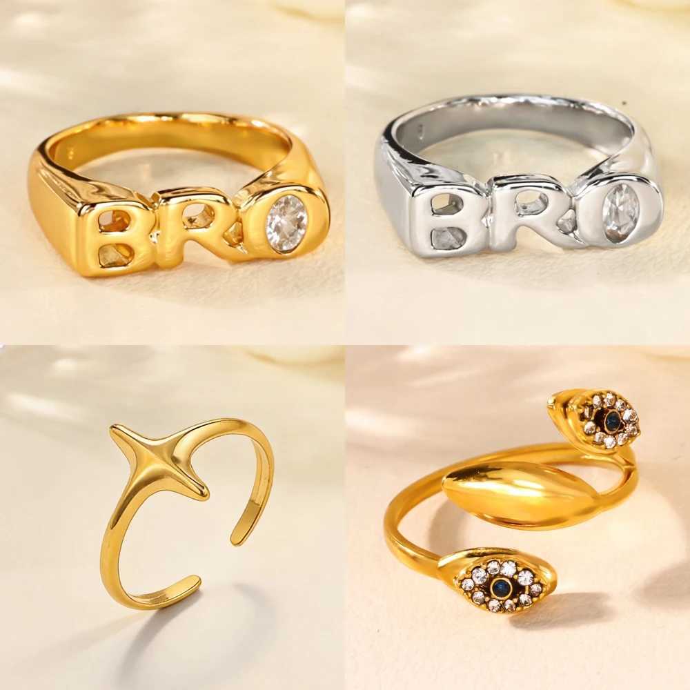 BRO Letter Rings for Women Men Waterproof Stainless Steel Ring Unisex Statement Hip-hop Punk Rock Jewelry Daily Accessory 2025 M251215