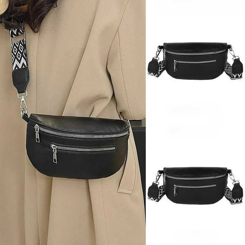 Womens Waist Bag Multi-pocket Street Fanny Pack PU Leather Chest Bag Fashion Wide Strap Crossbody Bag Retro Solid Shoulder BagsT251215