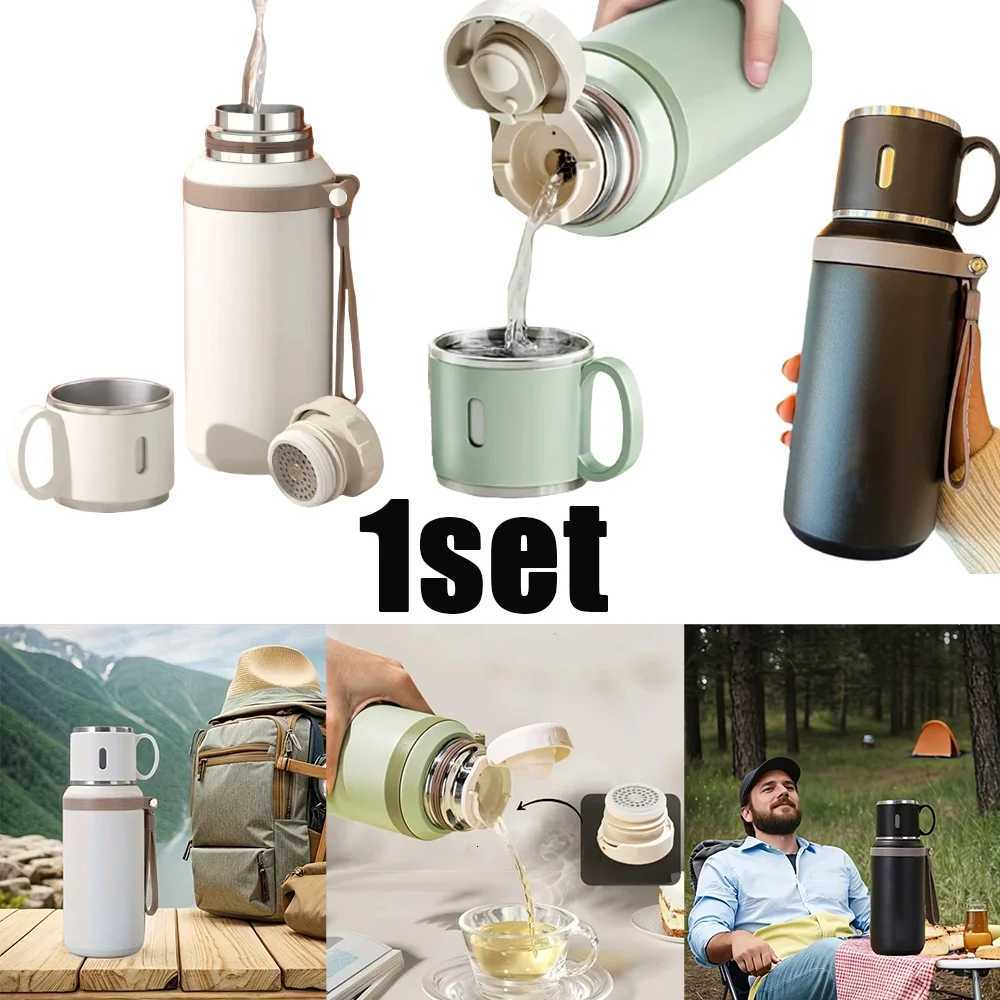 Stainless Steel Thermos Cup 600ml 24h Insulation Insulated Water Bottle with Cup Portable Handheld Tumbler for Camping Hiking H251215
