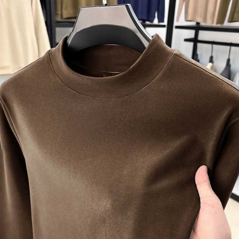 Autumn Winter Thickened WarmFleece-Lined Mens Neck Warm Long Sleeve Base Layer Top Autumn Fashion Thermal Underwear G251215