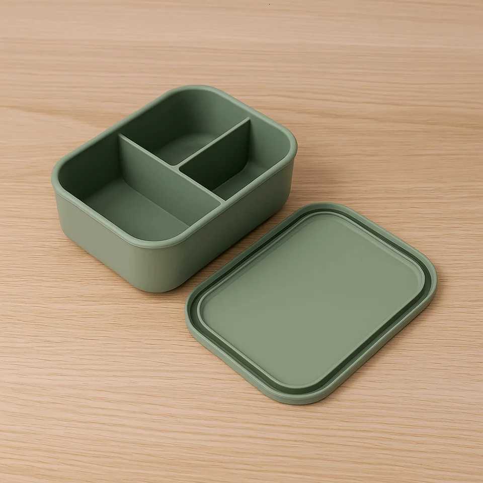 3 Cpartments Silicone Lunch Box Rectangar Heat Resistant Food Container Microwavable Lunch Container School H251213