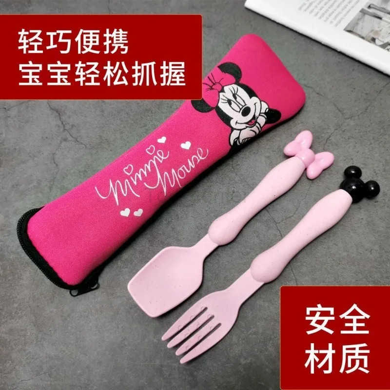 Disney Cartoon Stainless Steel Cute Mickey Mouse Children Portable Tableware High-Pretty Student Cloth Bag Spoon Fork Set H251215