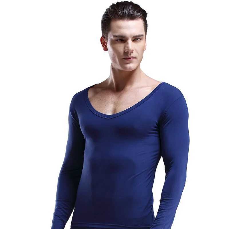 Mens low neck big neck V-neck Modal warm autumn coat single base cotton sweater thin top underwear G251215