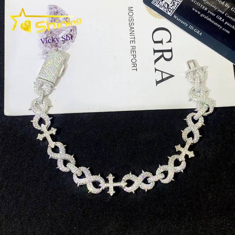 13MM Infinity Style Mens Luxury Bracelet Hip Hop Iced Out 925 Silver Cross Moissanite Cuban Link Bracelet GRA Certificated
