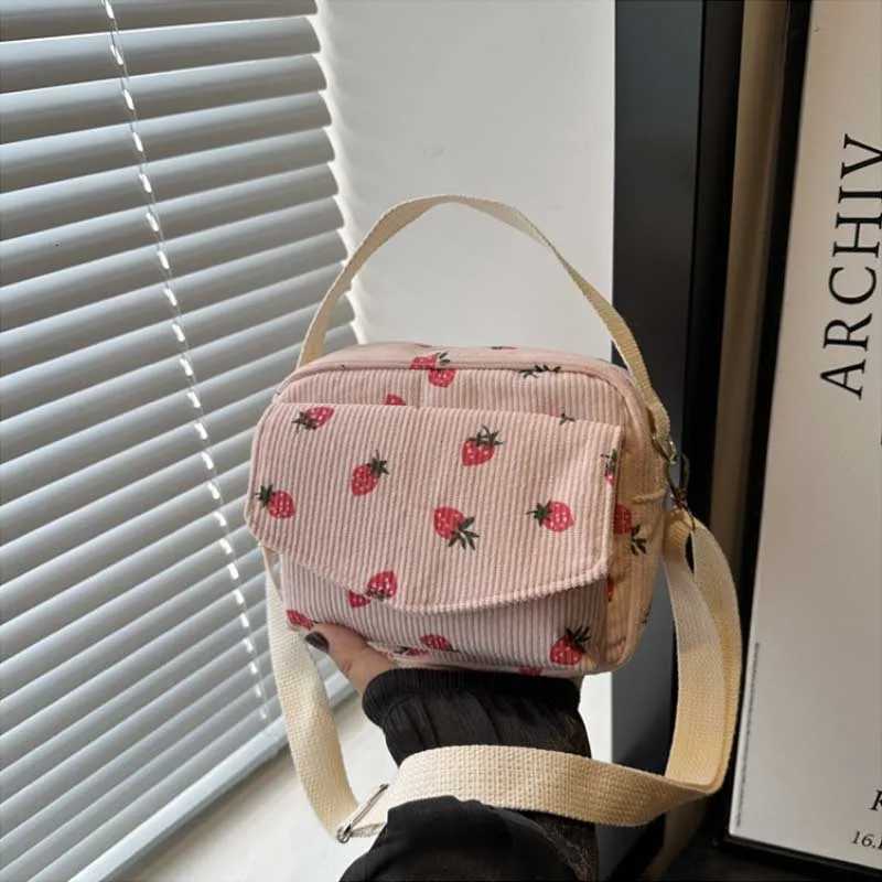 Cute Strawberry Printing Womens Shoulder Bag Large Capacity Corduroy Hobos Crossbody Bag Female Shopping Work Date Party BagsT251215