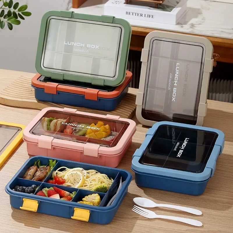 1500ML Portable with Grid Division Lunch Box Kids Students Off Bento Box with Fork and Spoon Microwave Food Storage Container H251213