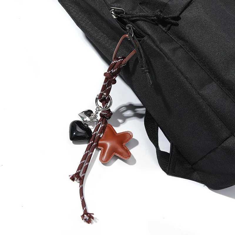 Handmade Leather Starfish Heart Pendants Keychains Cute Star Bag Charm Accessories Keyring for Women Hanging M251215