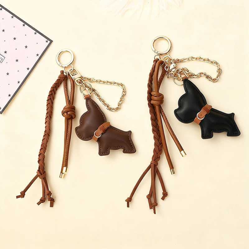 Leather Puppy Dog Keychain For Women Ornament Creative Rope Pendant Braided Rope Keyring Trendy Car Key Gift M251215