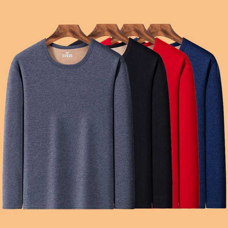 Winter Long sleeved Solid Mens Thicken Plush O-neck Keep Warm Tops Fleece Comfortable Soft Thermal Underwear Clothes Plus Size G251215