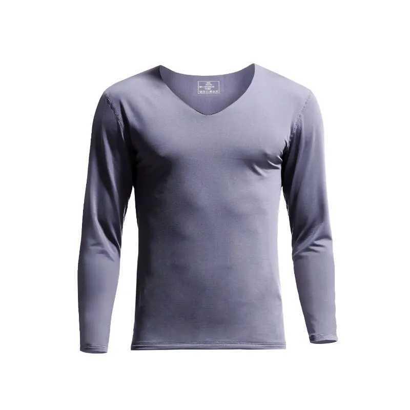Mens Seamless Thermal Undershirt - V-Neck Fleece-Lined Warm Base Layer Slim Fit Thin Cotton Shirt for Winter G2512151