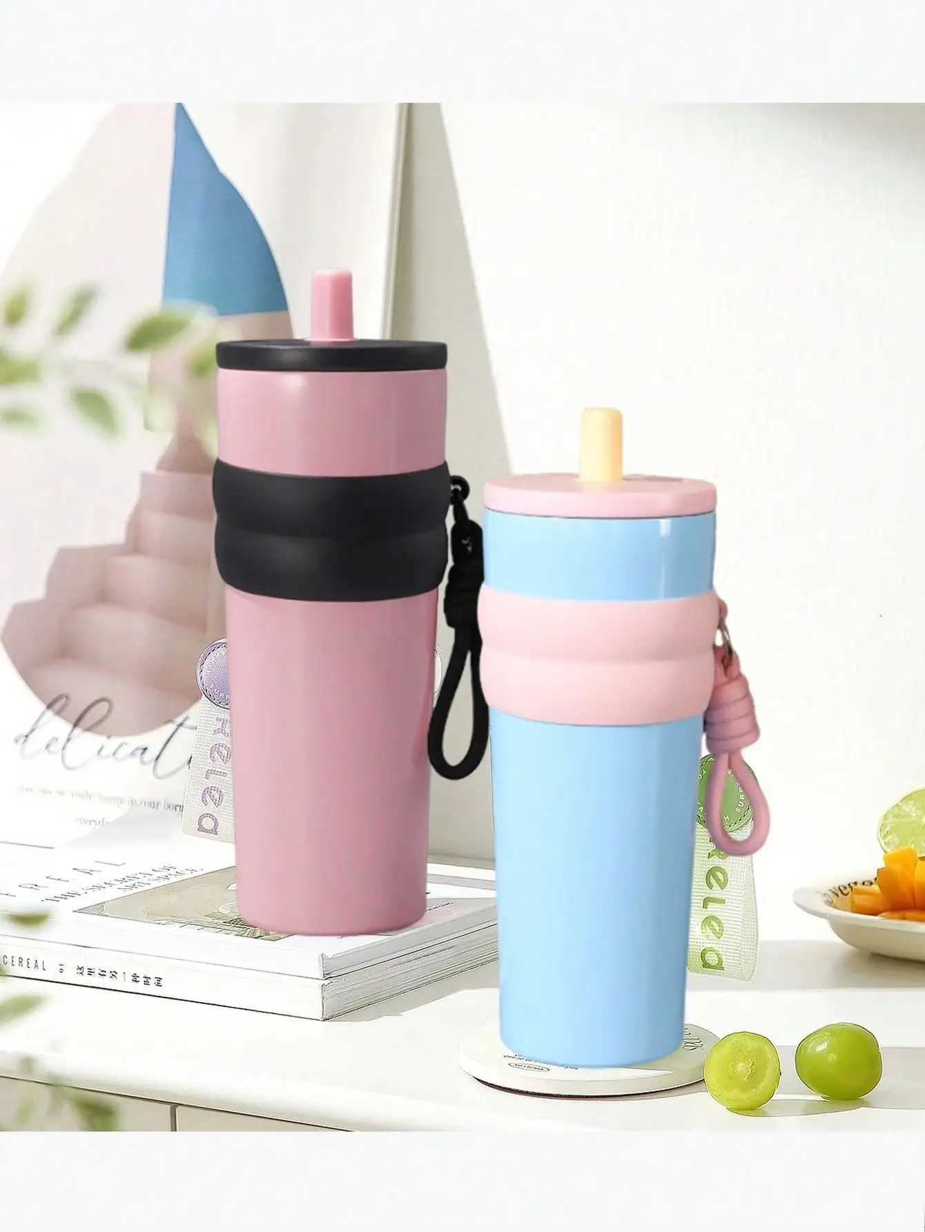 Insulated travel mug stainless steel coffee cup portable with straw large capacity car water bottle H251215