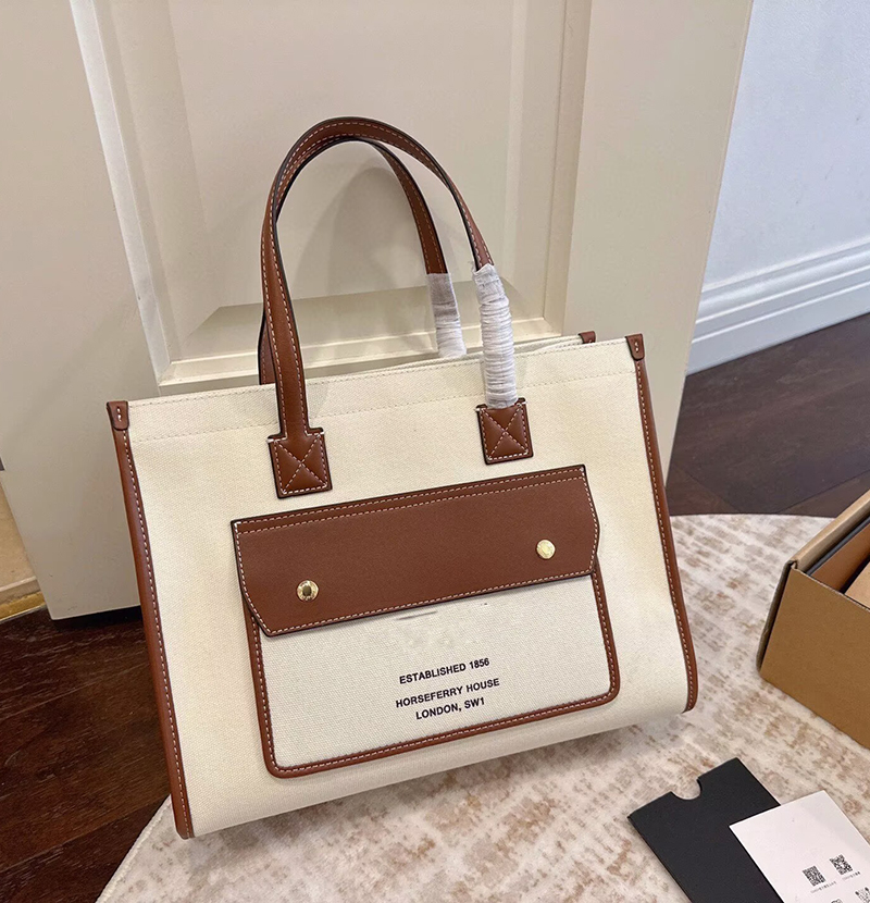 Horseferry Handbags Luxury Travel Bag Women Designer Canvas Tote Genuine Leather Hobo Bag Large London Capacity Lady Casual Shopping Satchels Outdoor