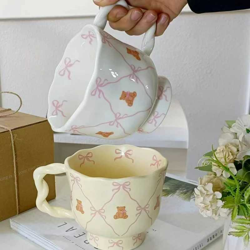 Ceramic Coffee g with Bow Cute Bear Kawaii Water Cup Breakfast Milk Cup He Off Leisure Cartoon Cup Birthday Gift g H251215