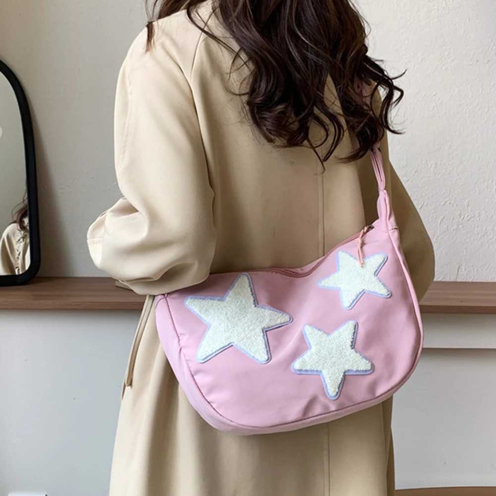 Women Star Shoulder Bag Versatile Crossbody Sling Bag Adjustable Strap Pentagram Satchel Bag Zipper Tote Bag Student Book BagT251215