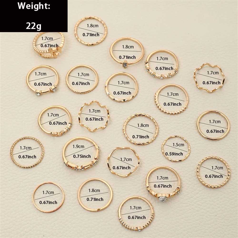 22Pcs/Set Bohme Fashion Style Heart Diamond Ring Simple Metal Star Geometric Ring For Women M251215