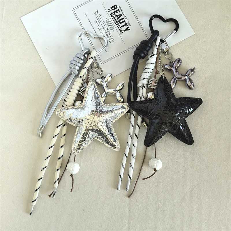 Y2k Leather Rope Keychain Star Cute Dachshund Bag Pendant 3d Creative Cartoon Keyring Anti-lost Mobile Phone Lanyard Bag Pendant M251215