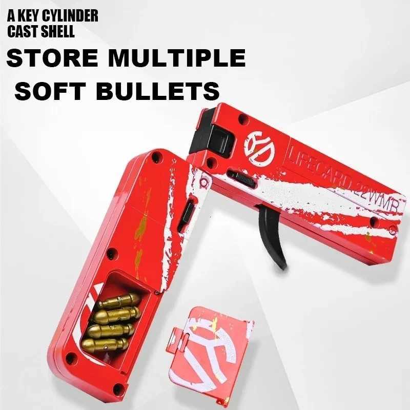 LifeCard Folding Toy Pistol Handgun Toy Card Gun Soft Bullets Alloy Shooting Model Adults Children Boys Birthday Gifts W251215