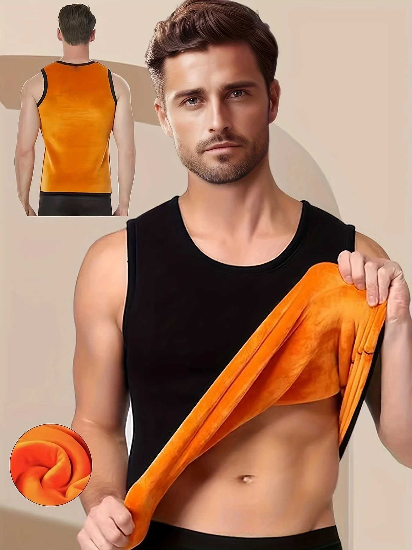 Mens Winter Thermal Vest Thickened Fleece Lined Solid Color Warm Underwear Base Layer Single Piece Cold Resistance Top G251215