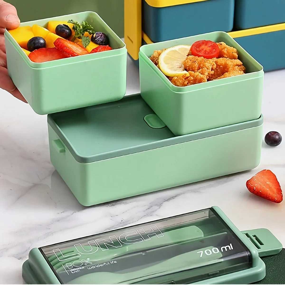 1pc-Lunch Box Thicke Plastic Divided Cpartment Double Layer Meal Box Off Worker Bento Box Microwave Oven Available H251213